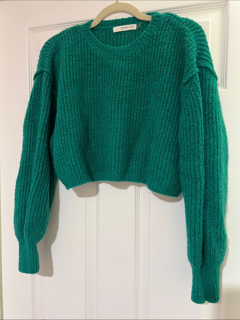 Emerald Cropped Ribbed Crewneck Sweater